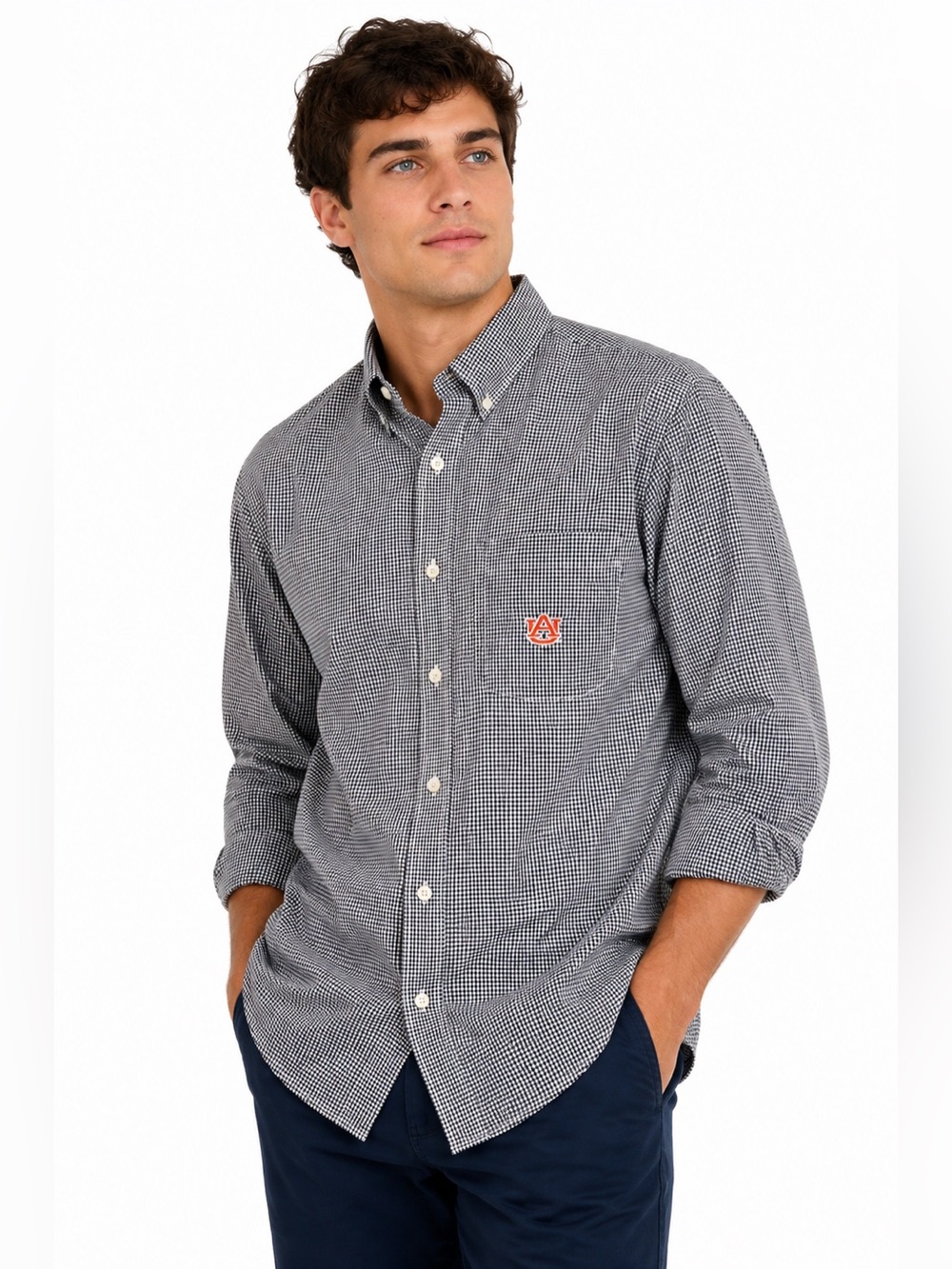 Campus Specialties Auburn Tigers Navy & White Gingham Button-down Shirt Sz Large